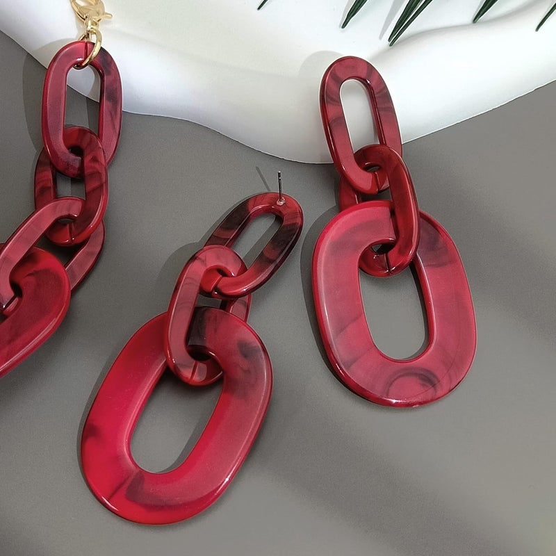 Bocar Acrylic Chunky Statement Necklace for Women Cube Link Chain Collar Necklace and Hoop Earrings Costome Jewelry Set - Image 3